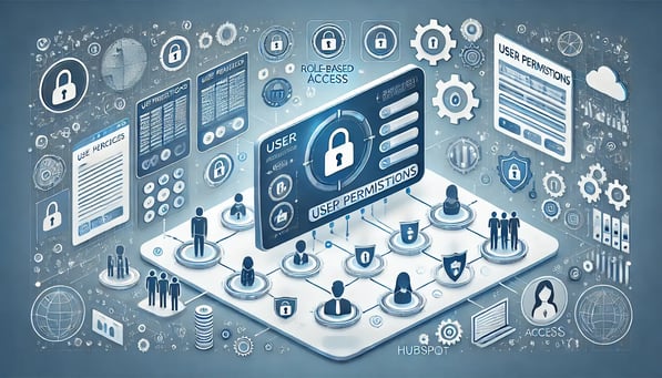DALL·E 2025-04-02 16.19.39 - A visually engaging rectangular concept illustration for a tech blog article about user permissions in a CRM system like HubSpot. Show a wide digital