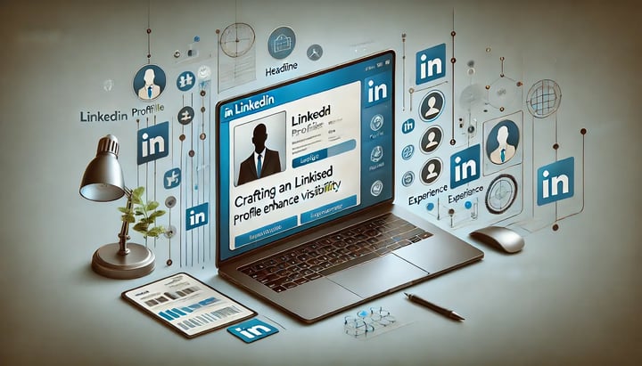 DALL·E 2025-04-07 09.25.10 - A rectangular blog header image for the article titled Crafting an Optimised LinkedIn Profile to Enhance Visibility. The image features a sleek desk
